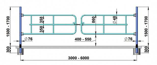 Калитка двойная с фиксированной длиной с запором на цепь (высота рамы 86 см)  АТ